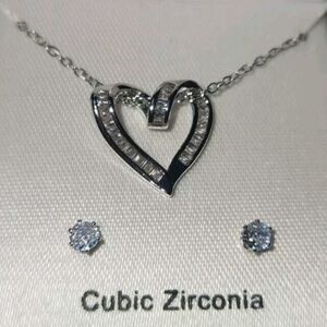 Elegant Silver Heart Necklace and Earring Set